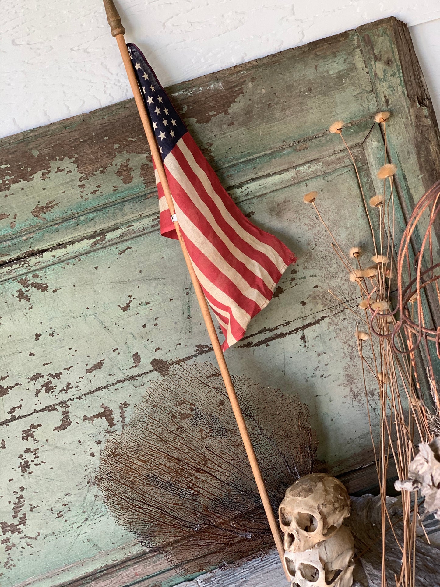 Vintage small 49 star American USA parade flag