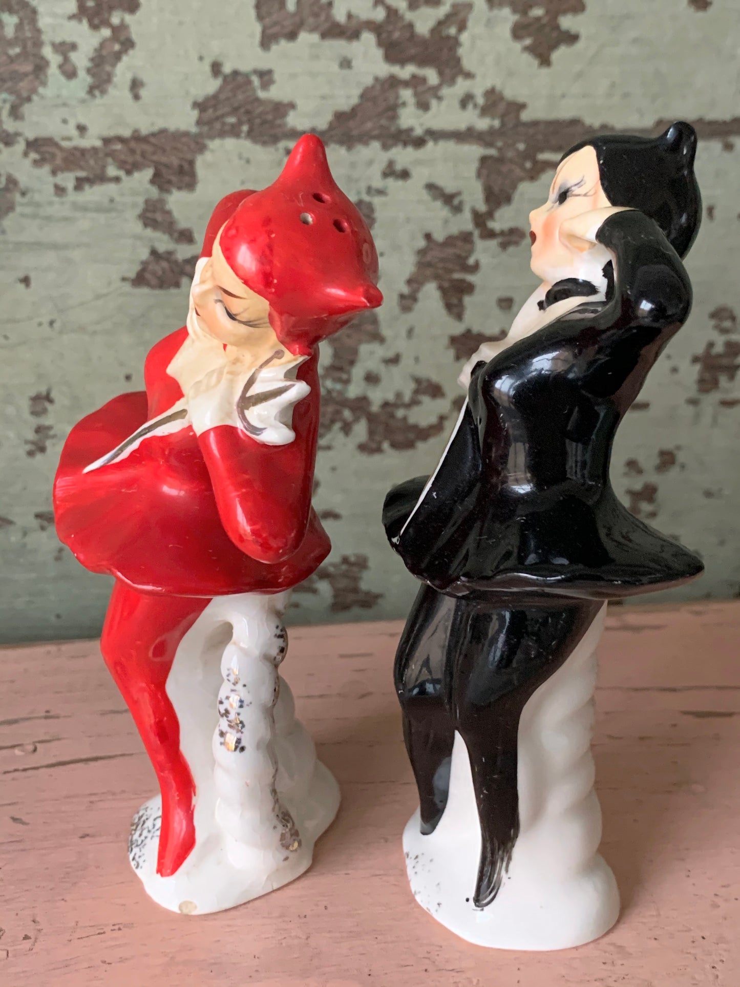 Vintage pair devil ballerina shakers