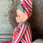 Vintage knee hugger elf red striped Christmas shelf sitter pixie