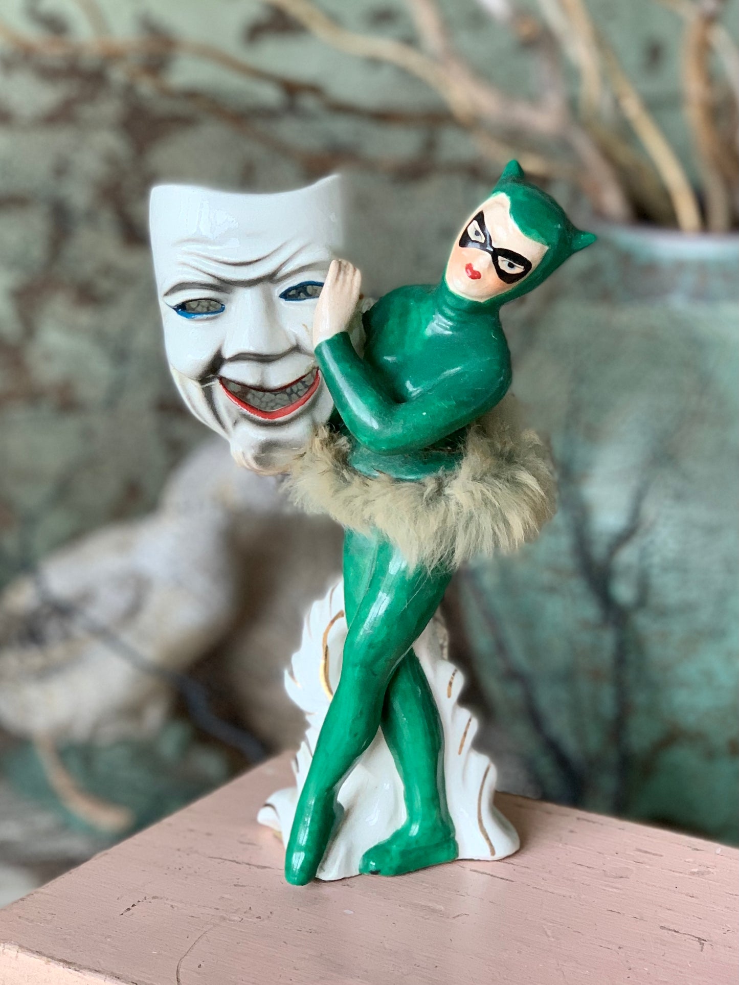Vintage devil ballerina with mask figurine *repaired as-is
