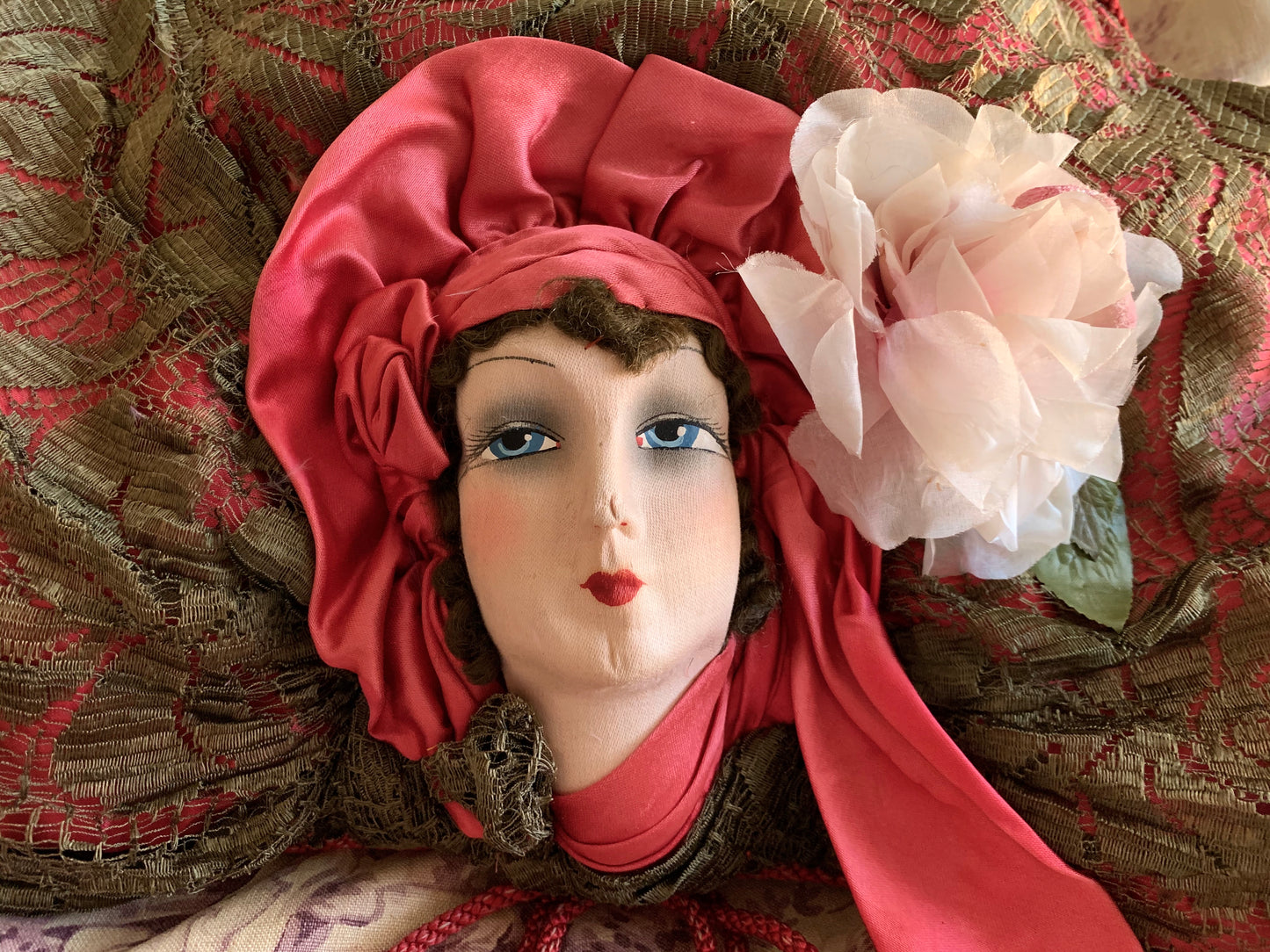Vintage flapper boudoir doll face pillow
