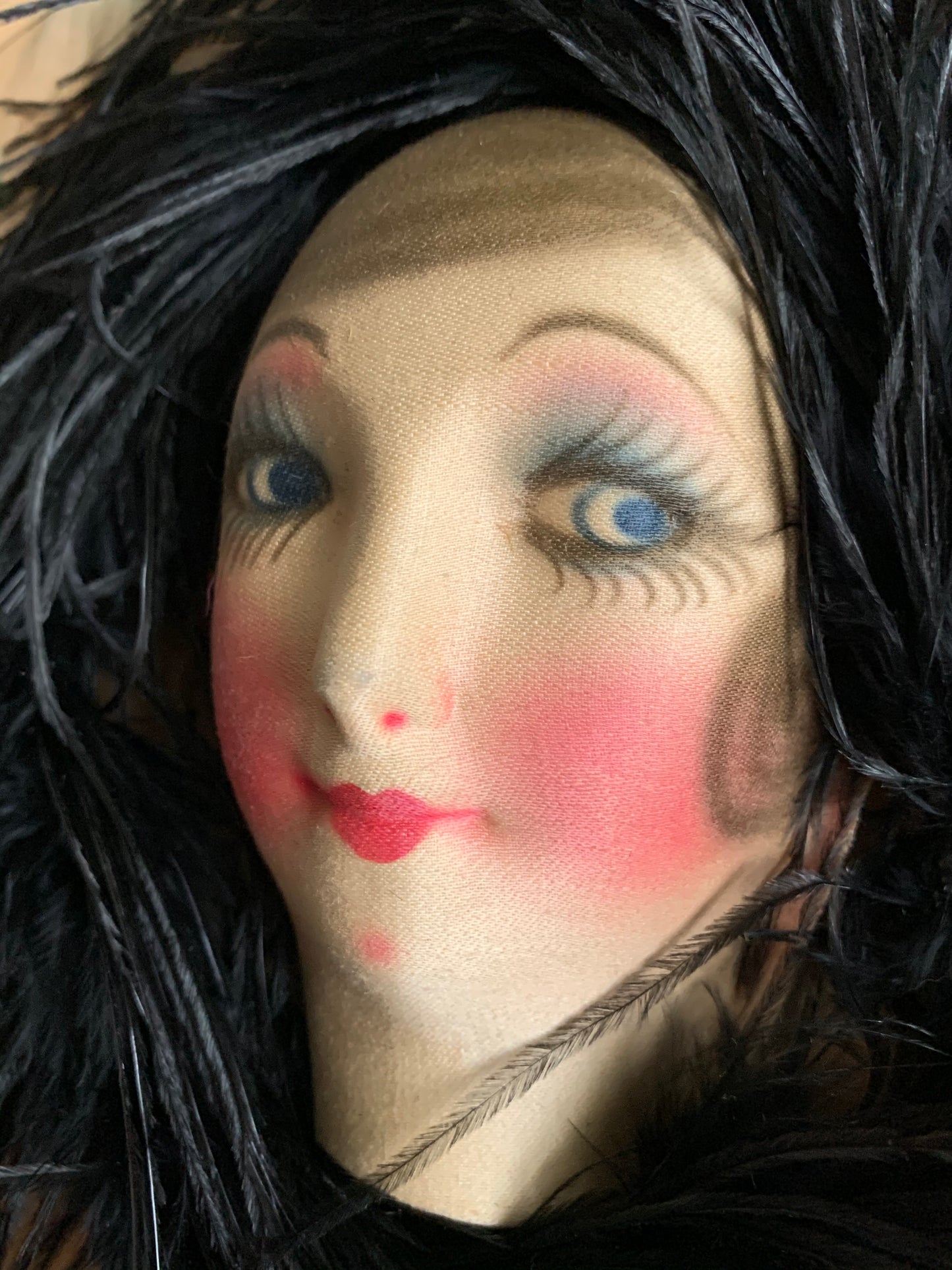 Assembled shabby vintage doll face pillow