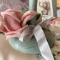 Vintage painted rose pink millinery flower wood hat stand