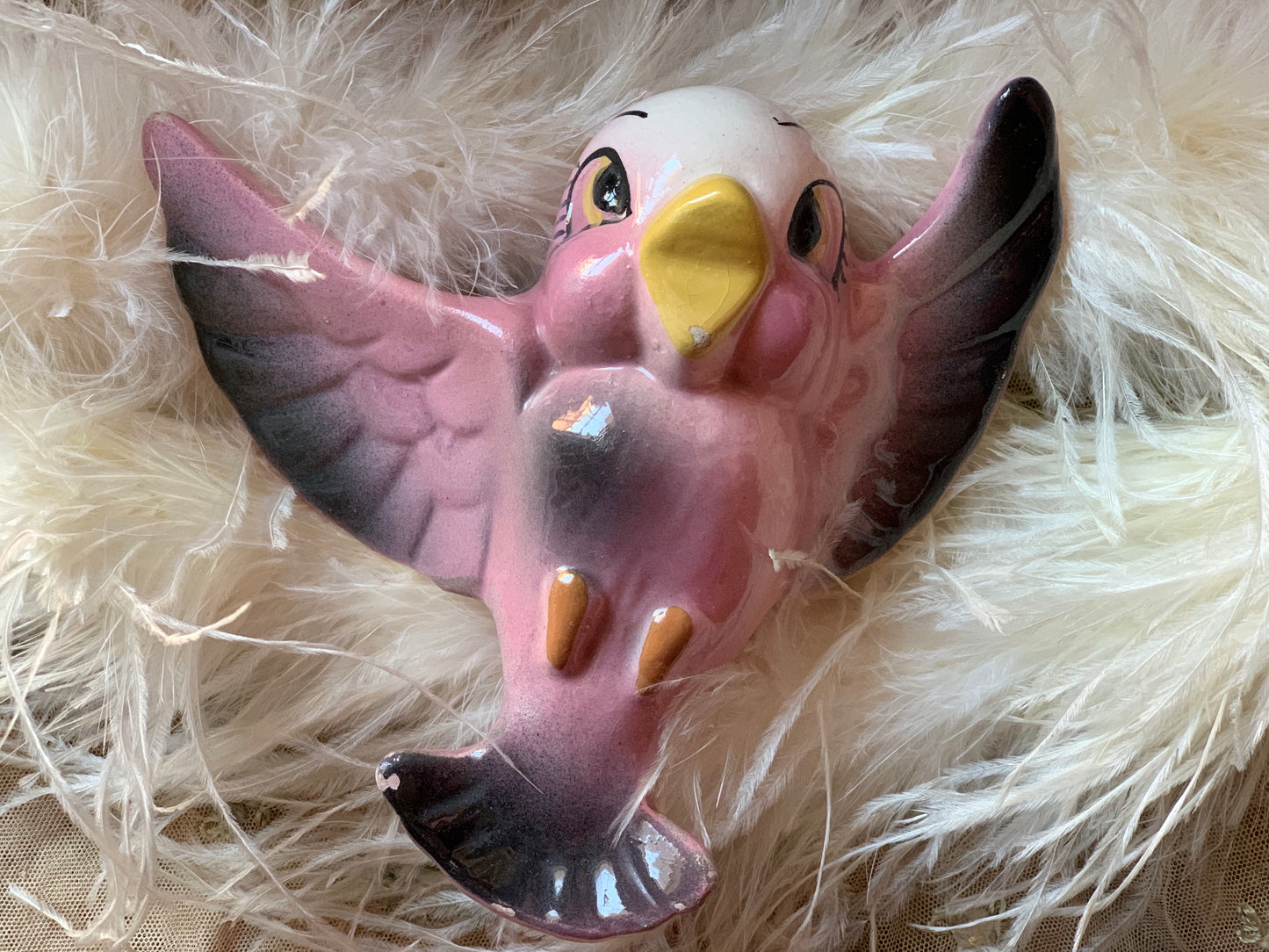 Vintage shabby pink bird wall pocket