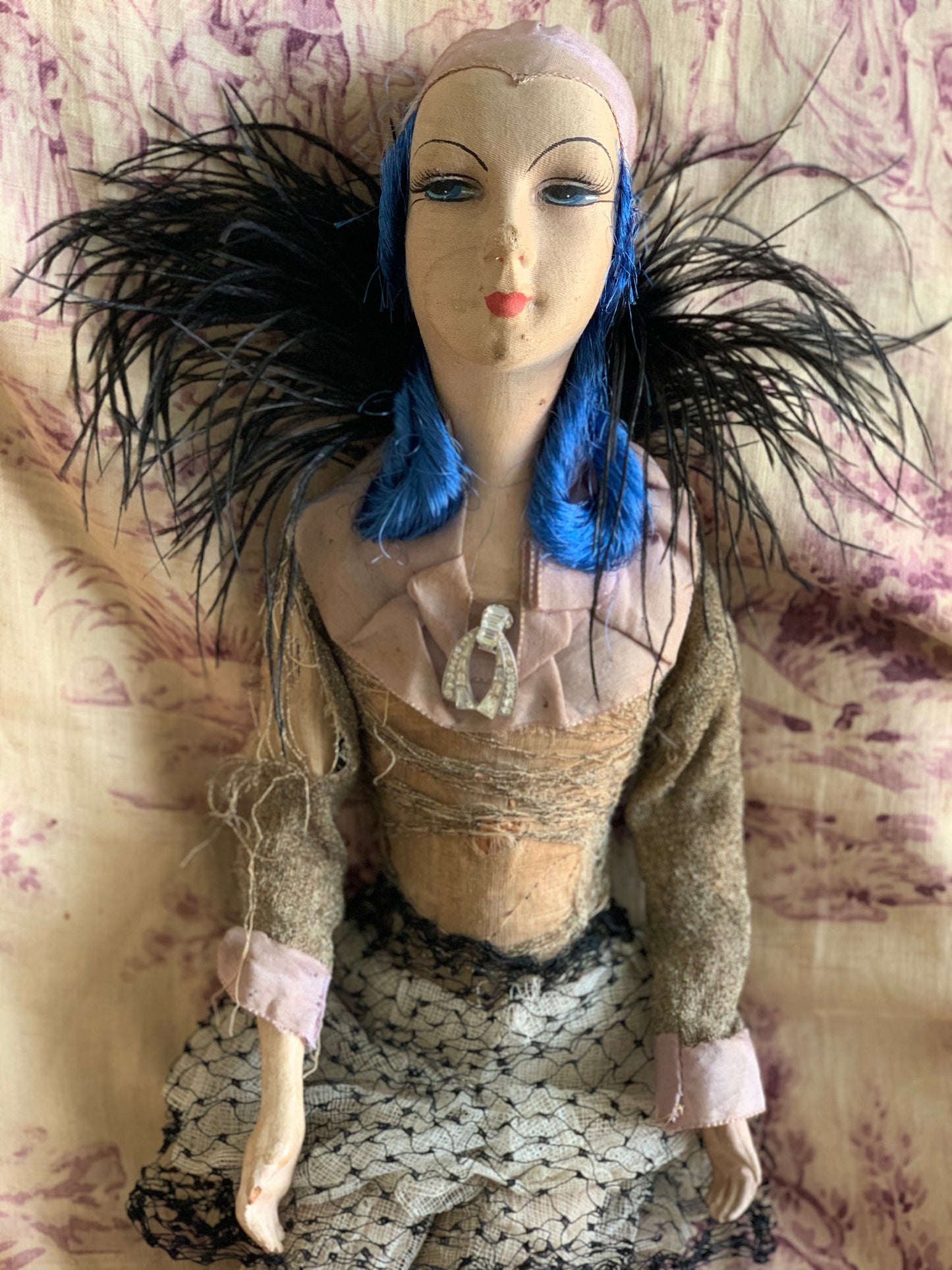 Vintage aged boudoir doll with added blue hair