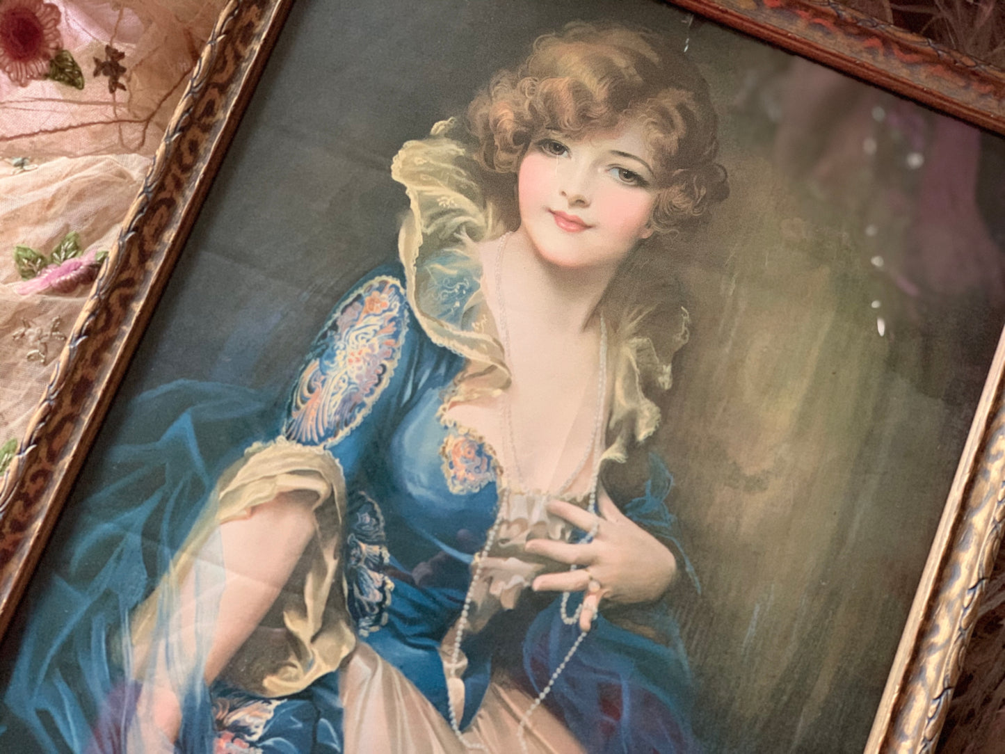 Vintage framed lady print