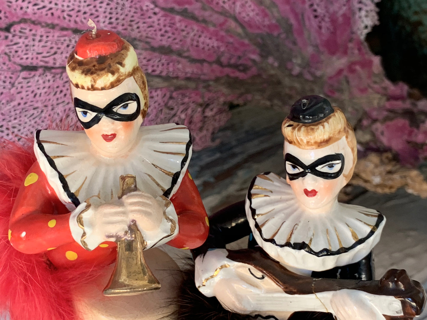 Vintage pair harlequin ballerina figurines