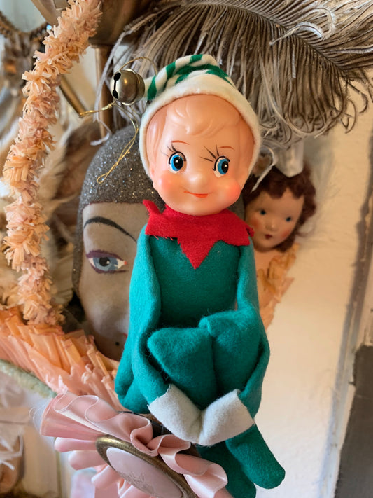 Vintage knee hugger elf Christmas shelf sitter pixie doll