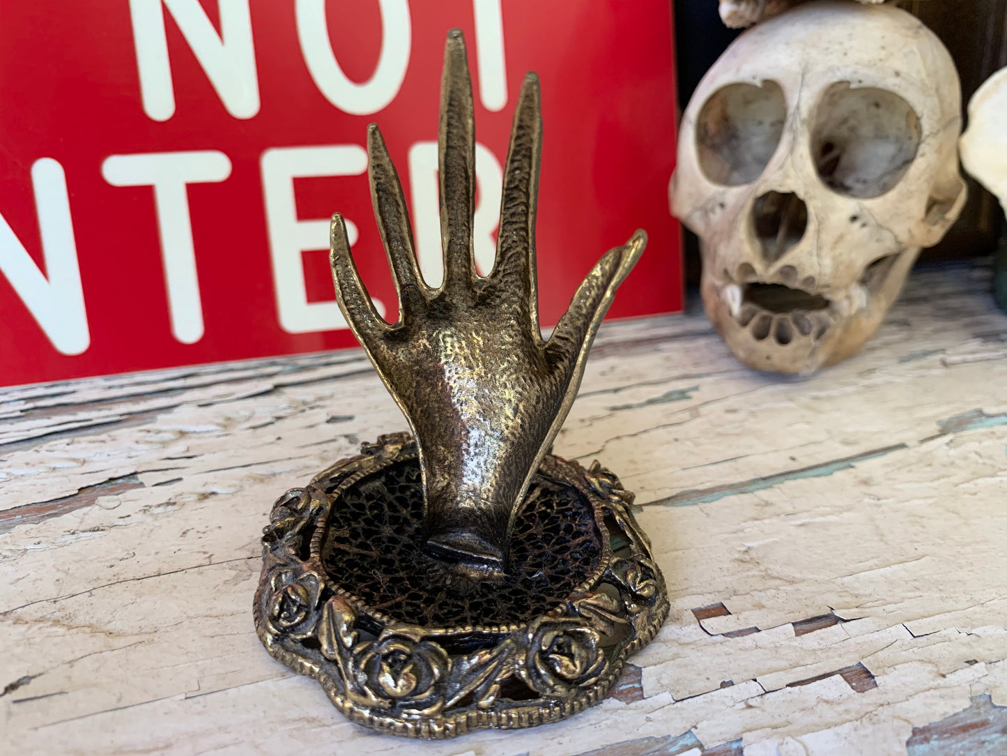 Vintage mini creepy claw hand ring holder