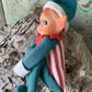 Vintage knee hugger elf striped Christmas shelf sitter pixie