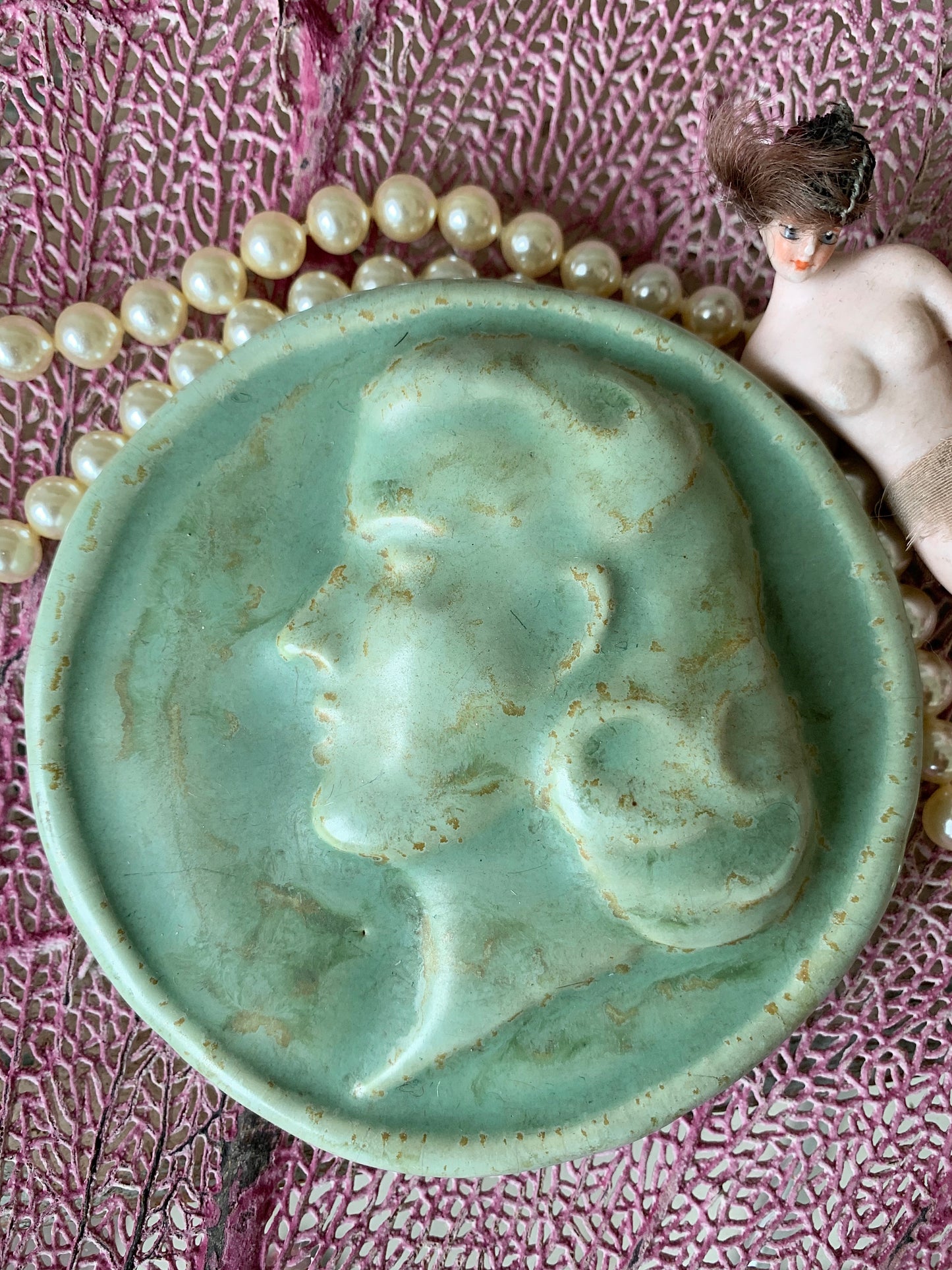 Vintage miniature pottery figural relief sculpture