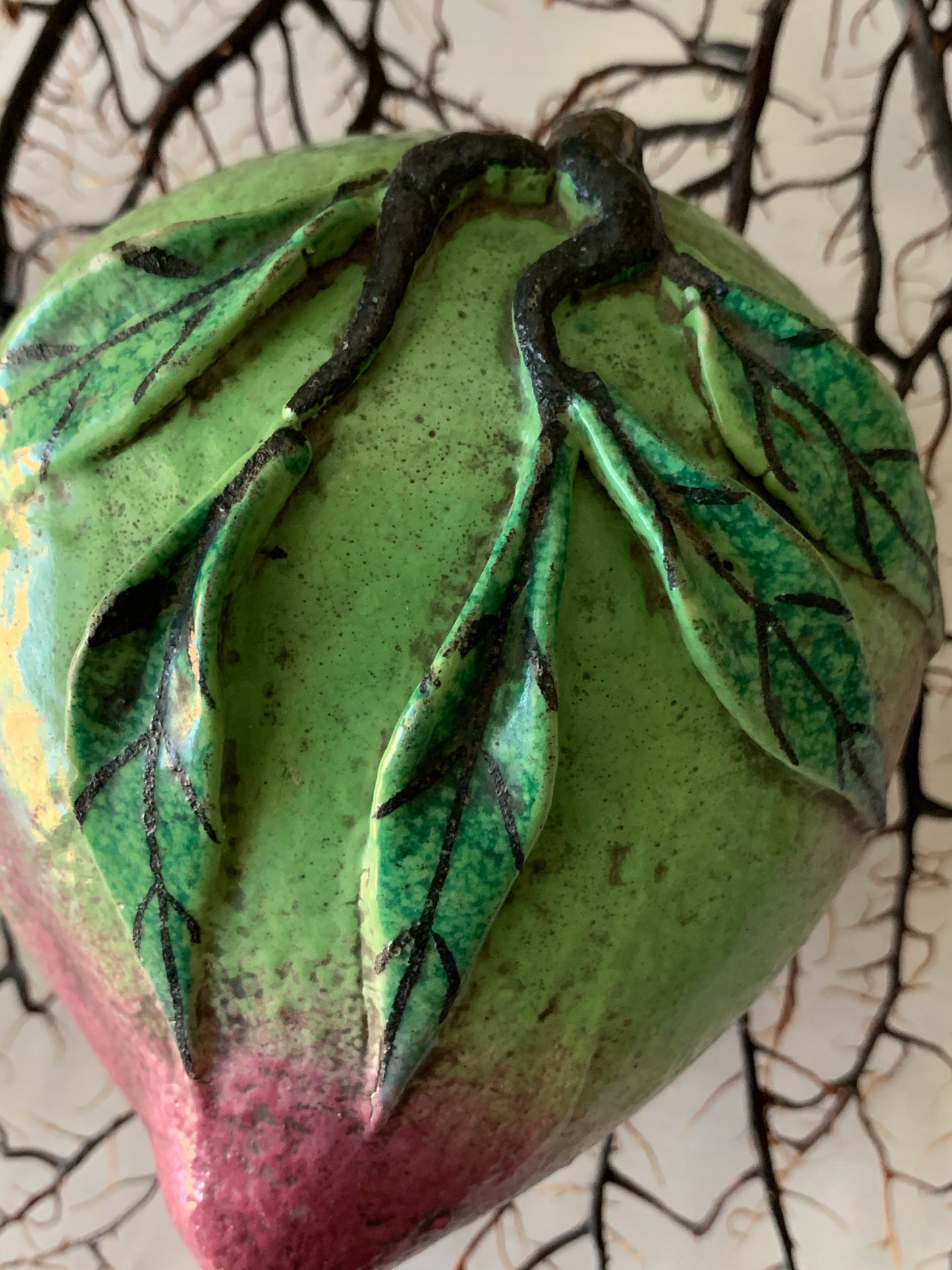 Vintage pottery altar fruit mango