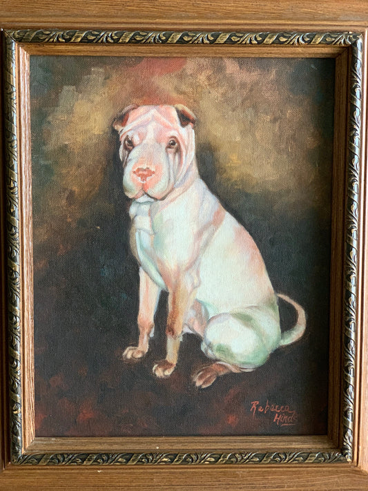 Vintage framed original dog painting