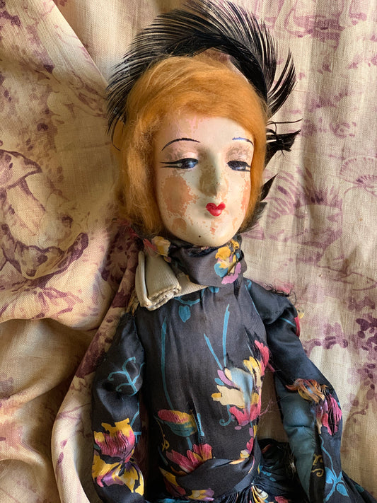 Vintage boudoir doll floral cloth body