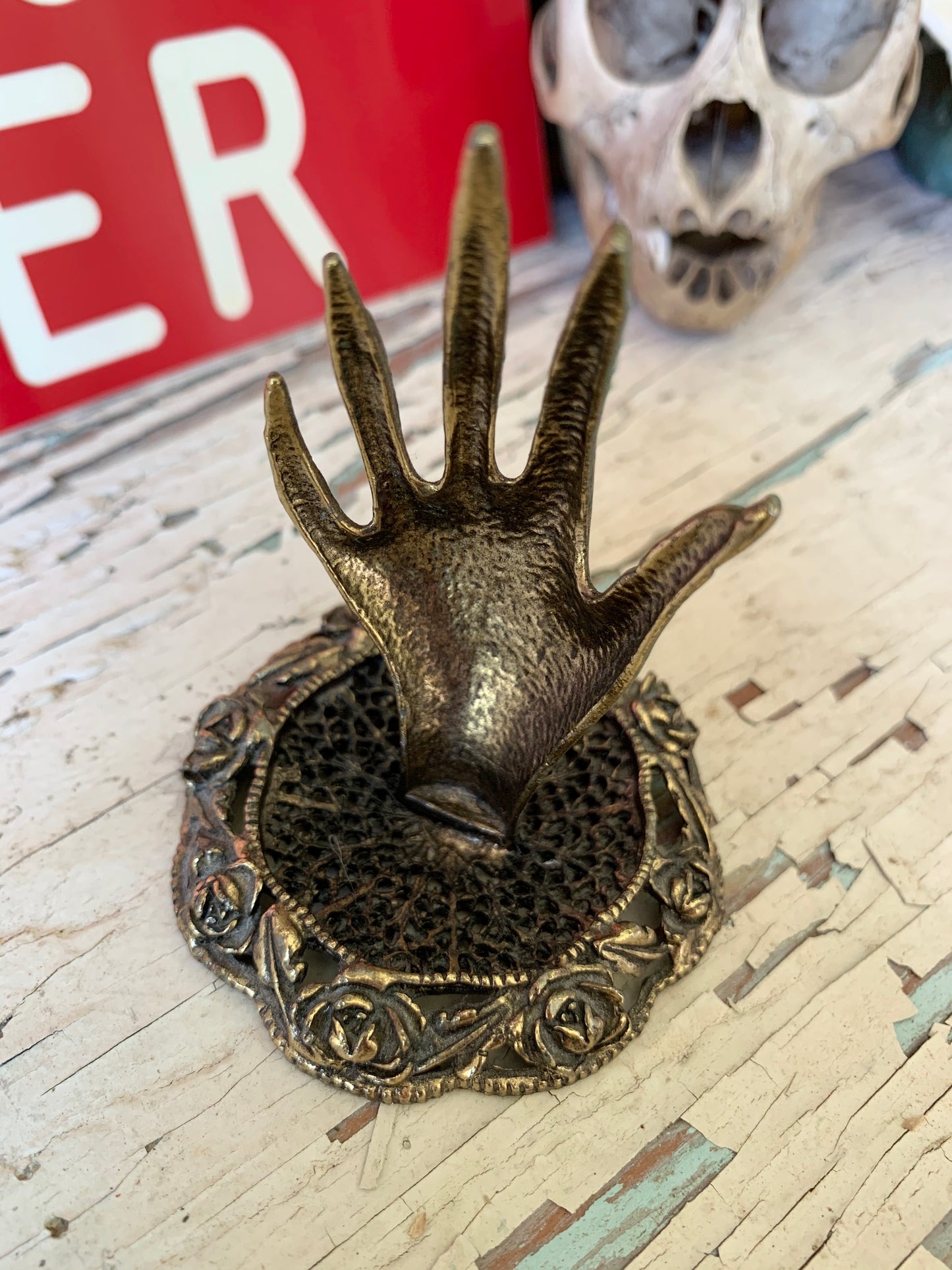 Vintage mini creepy claw hand ring holder