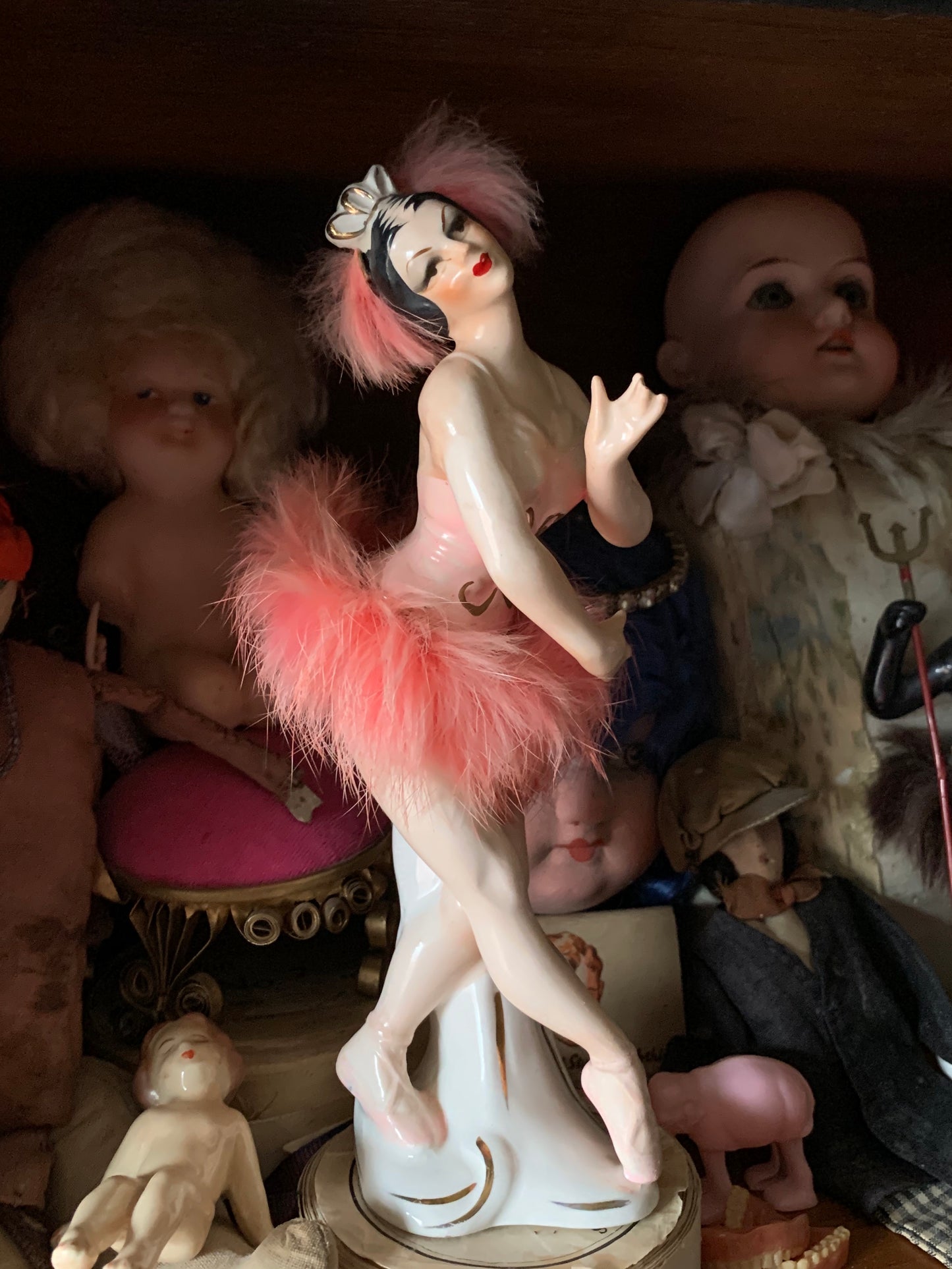 Vintage pink ballerina figurine