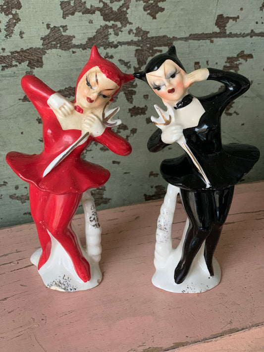 Vintage pair devil ballerina shakers