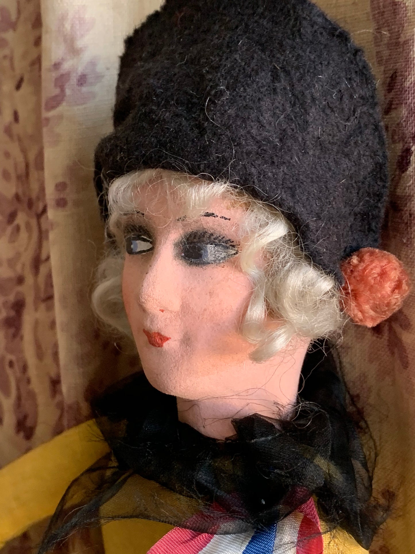 Vintage small pierrot boudoir doll