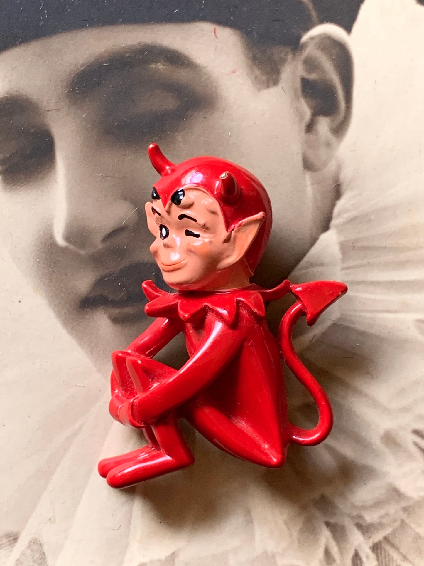 Vintage winking devil pixie pin