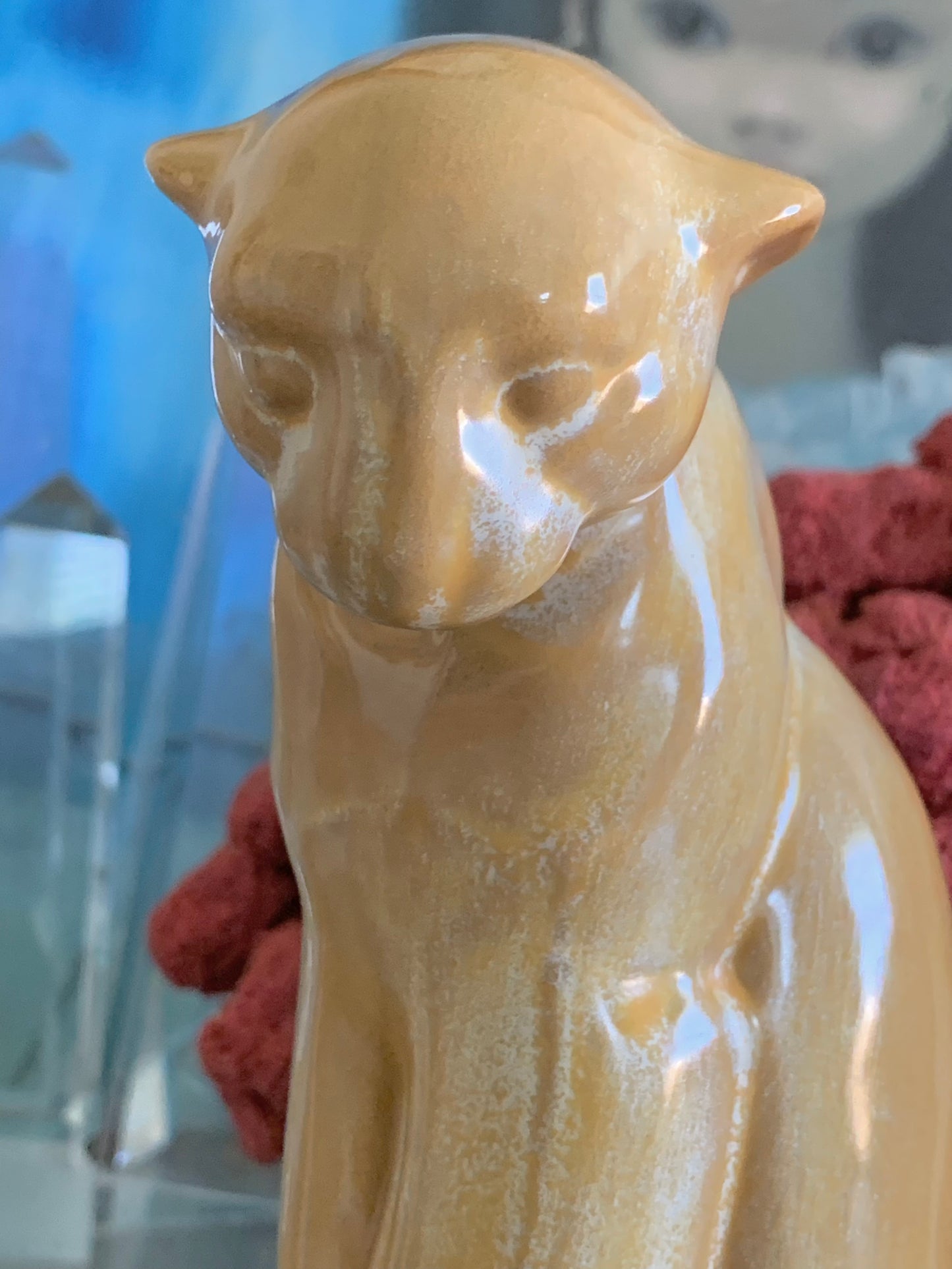 Vintage Frankoma pottery puma cat statue