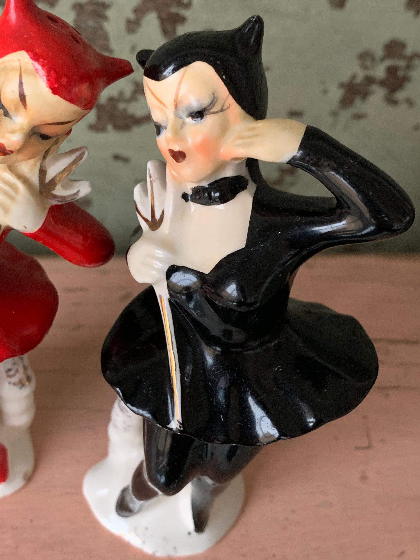 Vintage pair devil ballerina shakers