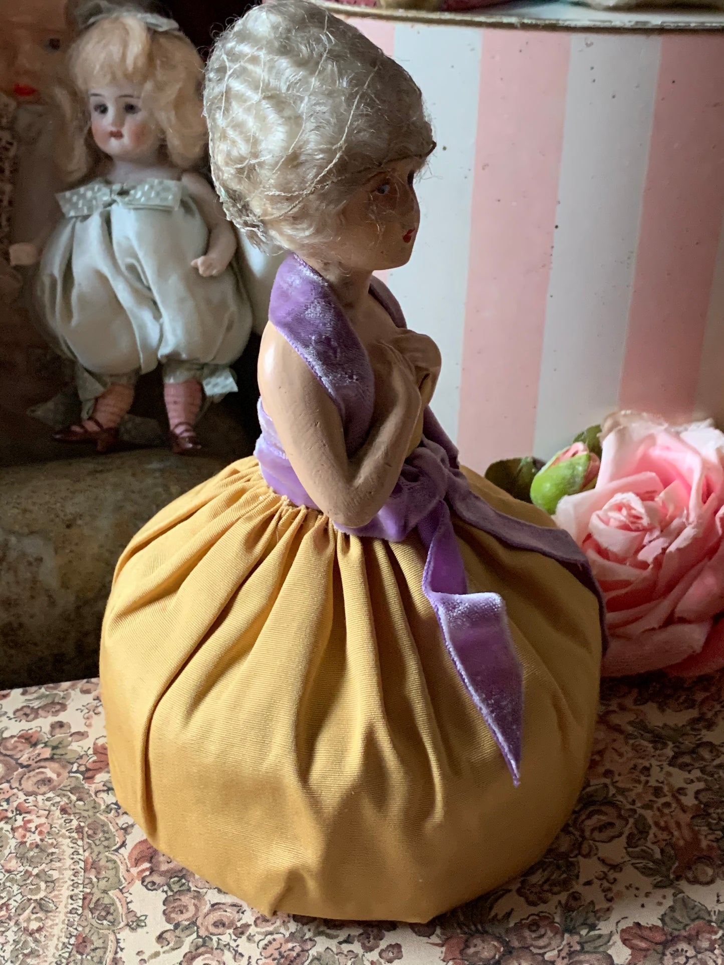 Vintage half doll pincushion