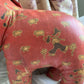 Vintage red oilcloth stuffed toy elephant