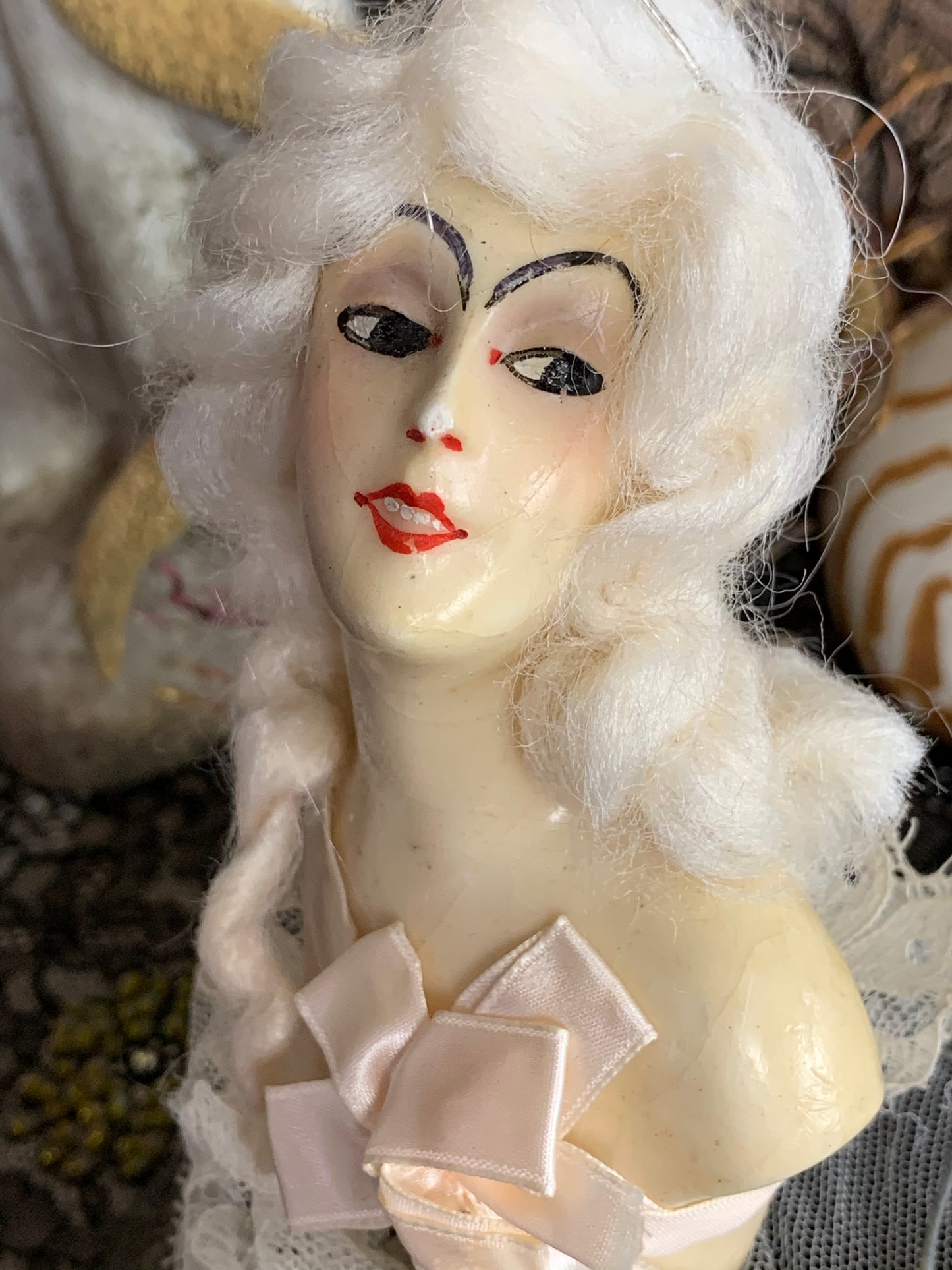 Vintage blond wax half doll