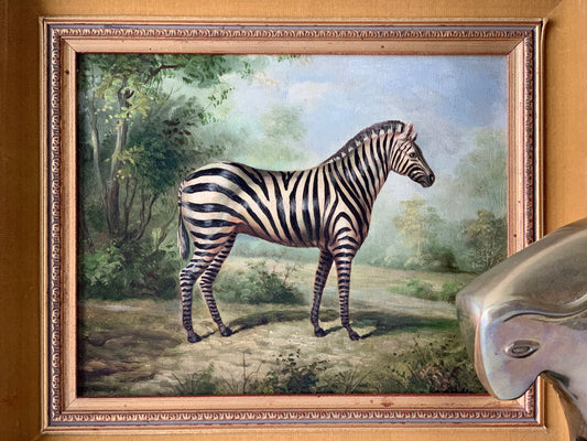 Vintage small original zebra painting