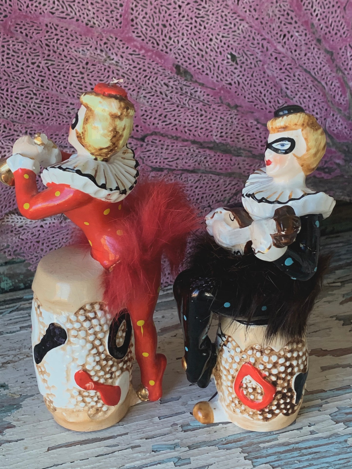 Vintage pair harlequin ballerina figurines