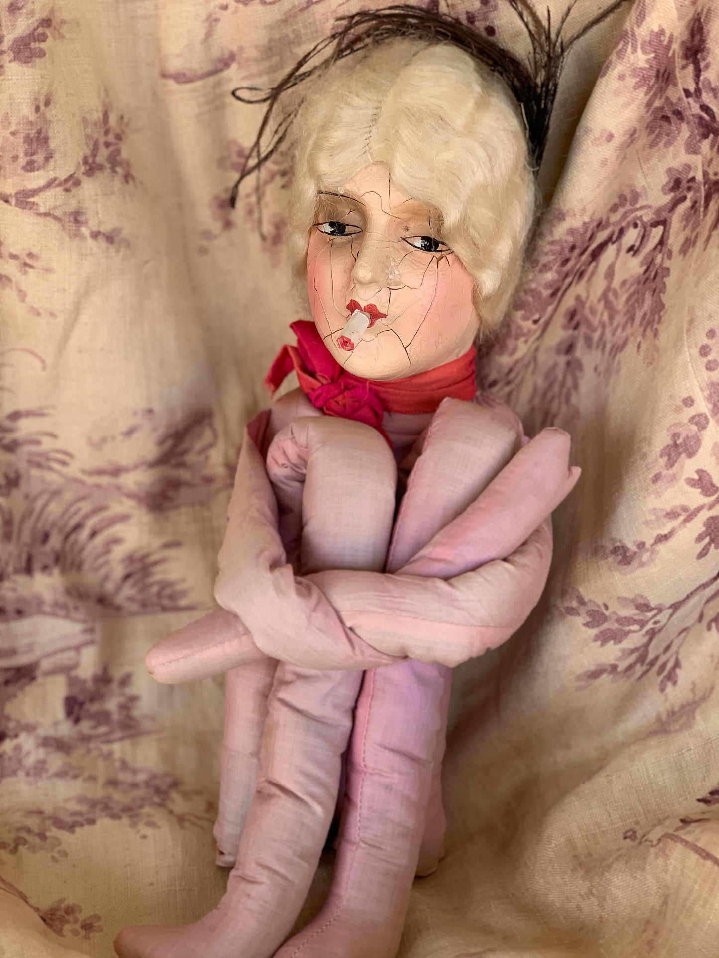 Vintage smoker boudoir doll in pink