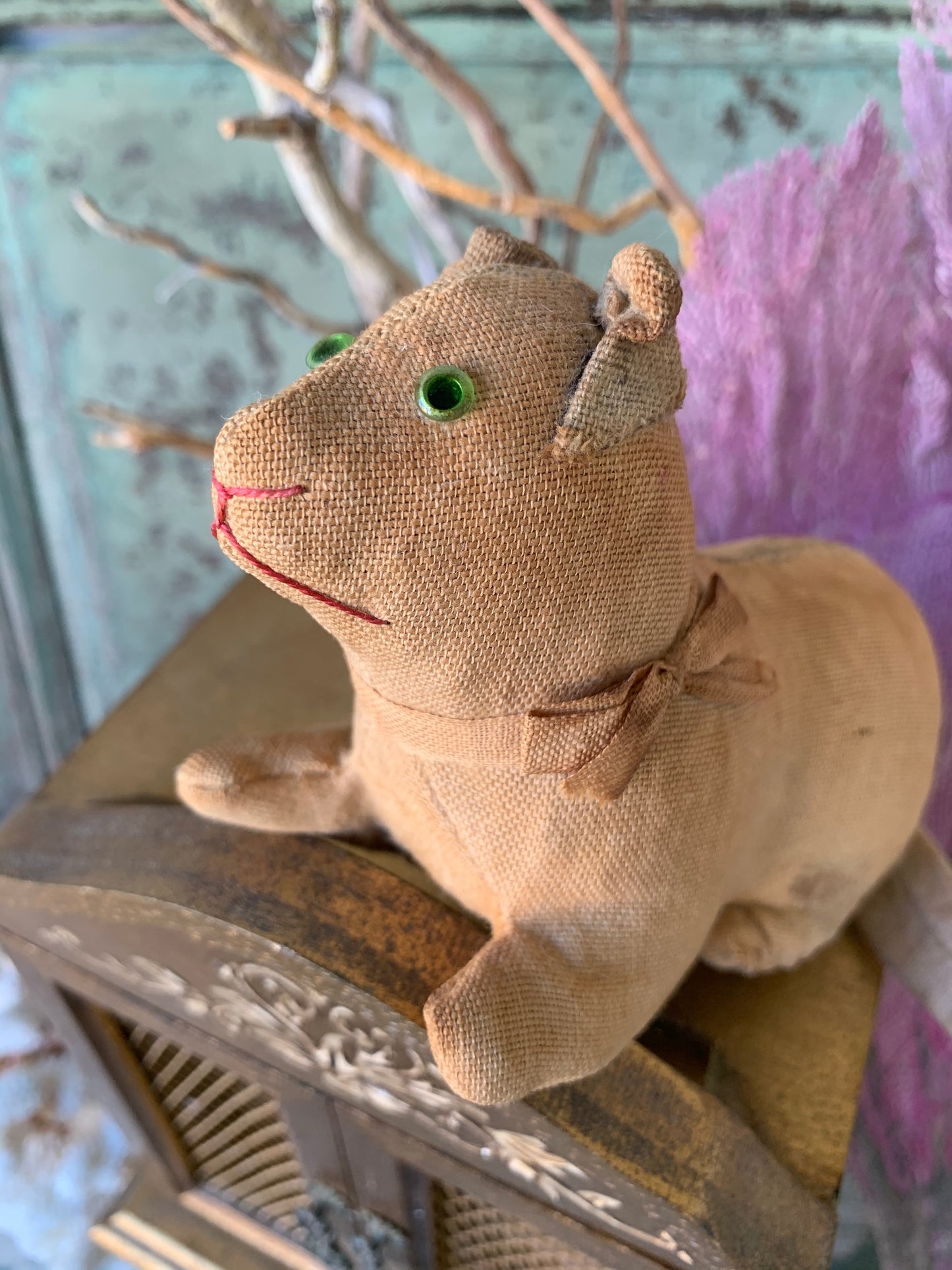 Vintage stuffed toy kitty with glass eyes