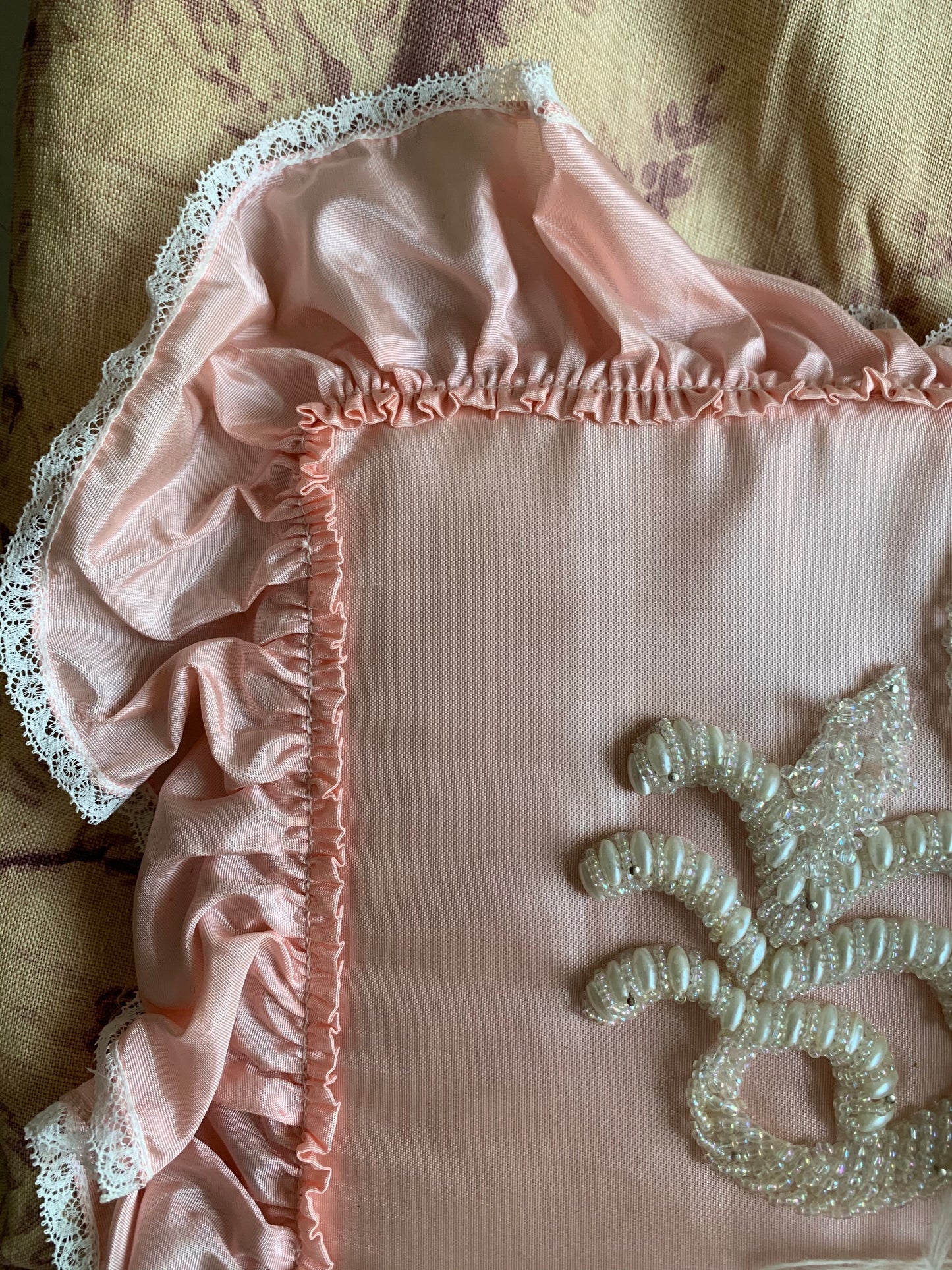 Assembled vintage boudoir doll face pillow