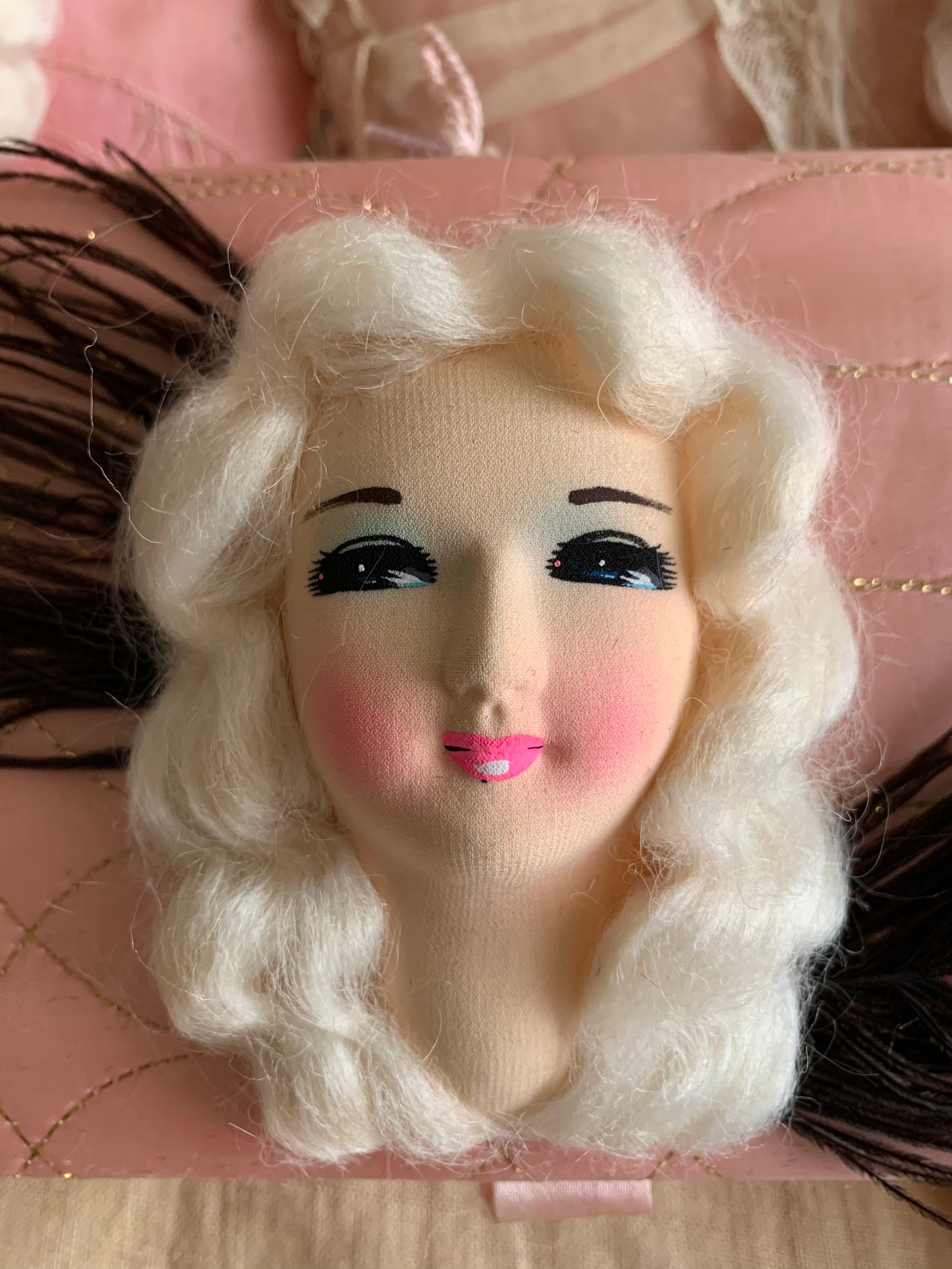 Assembled vintage doll face box