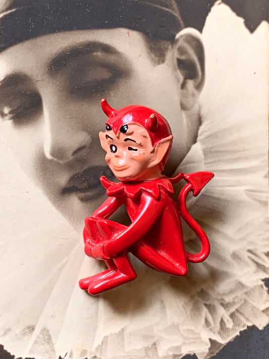 Vintage winking devil pixie pin