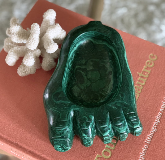 Vintage malachite foot shaped ashtray