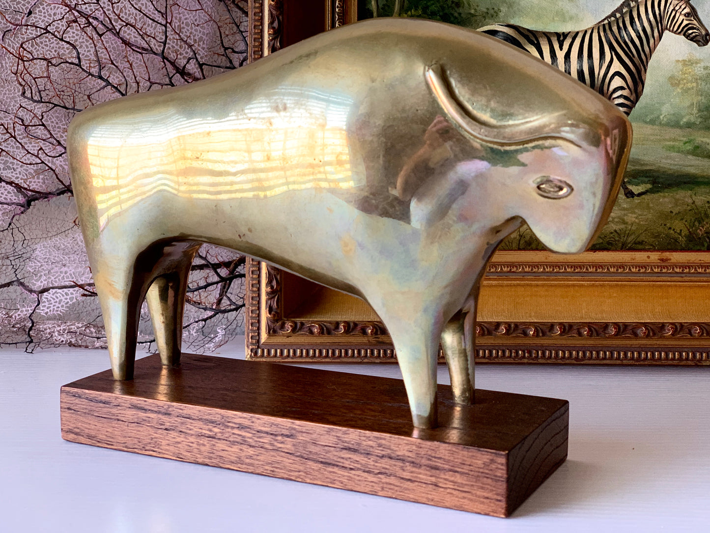 Vintage brass bull statue
