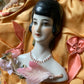 Vintage porcelain half doll flat back bust on silk