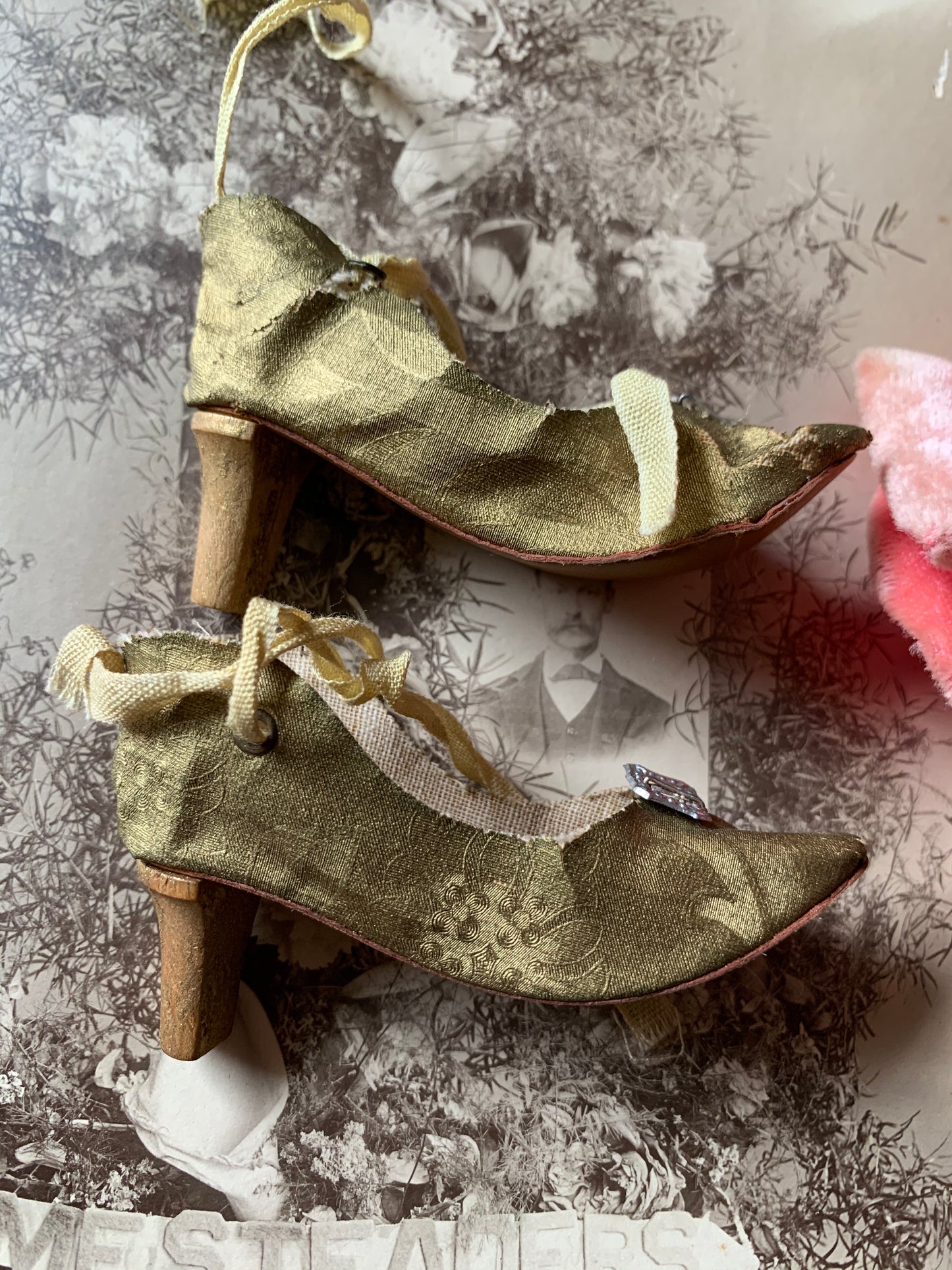 Vintage gold boudoir doll shoes