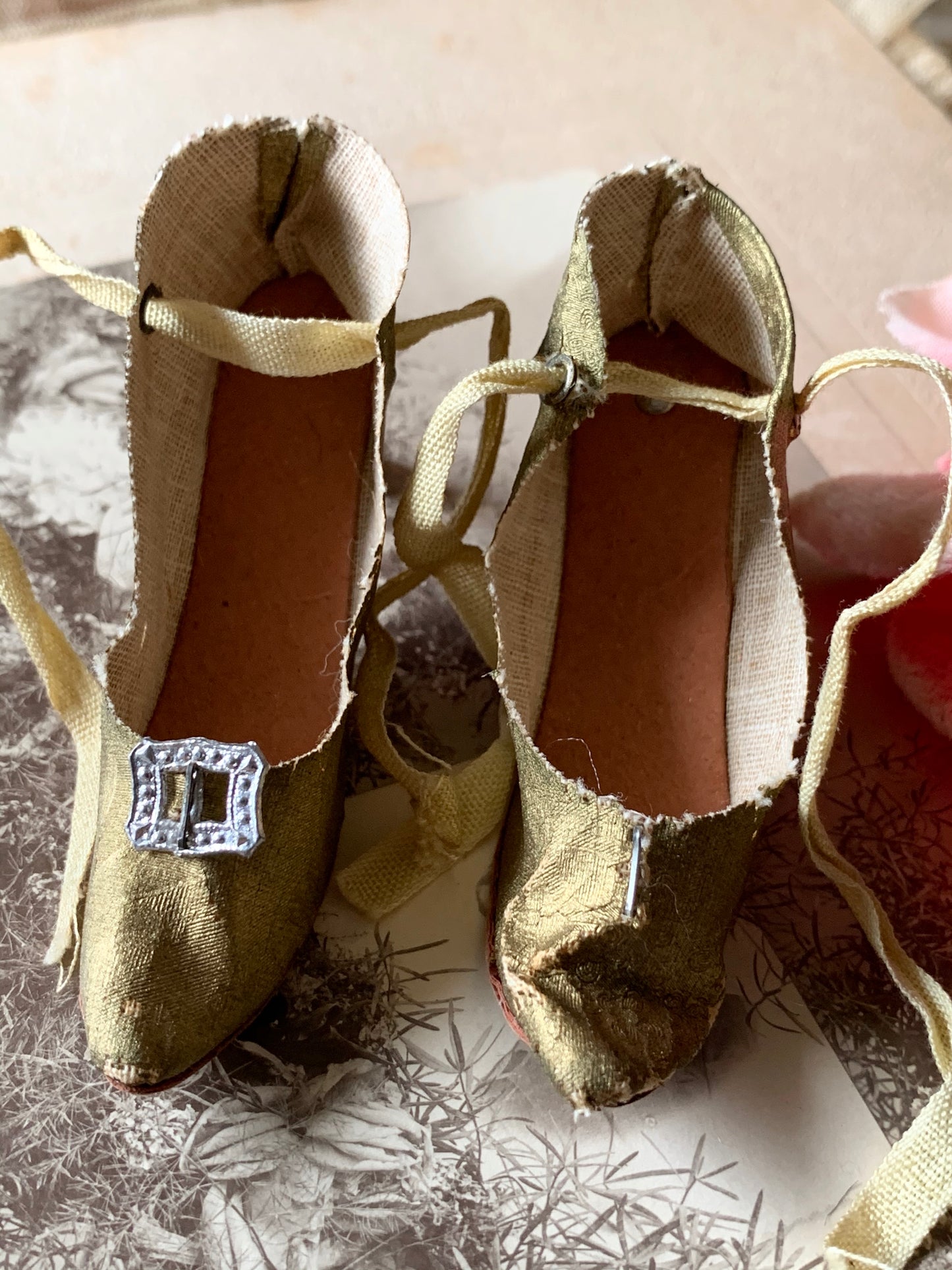 Vintage gold boudoir doll shoes