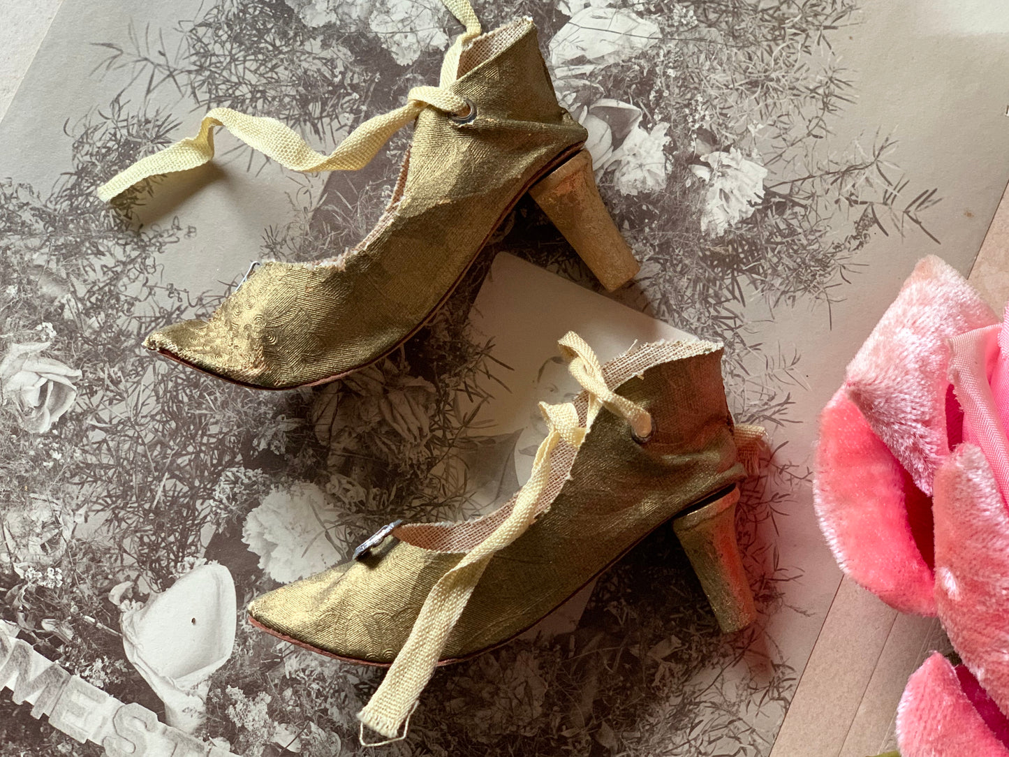 Vintage gold boudoir doll shoes