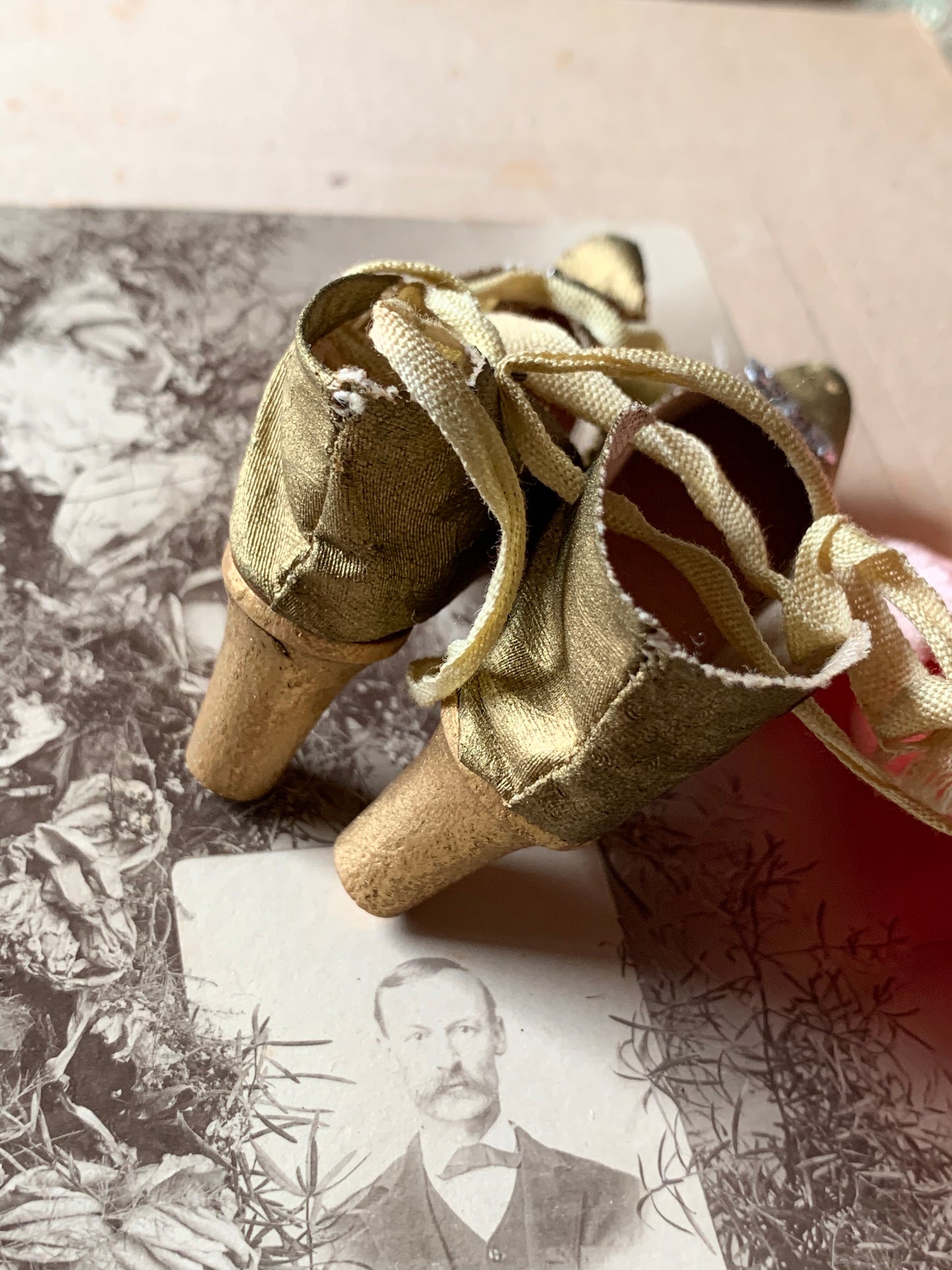 Vintage gold boudoir doll shoes