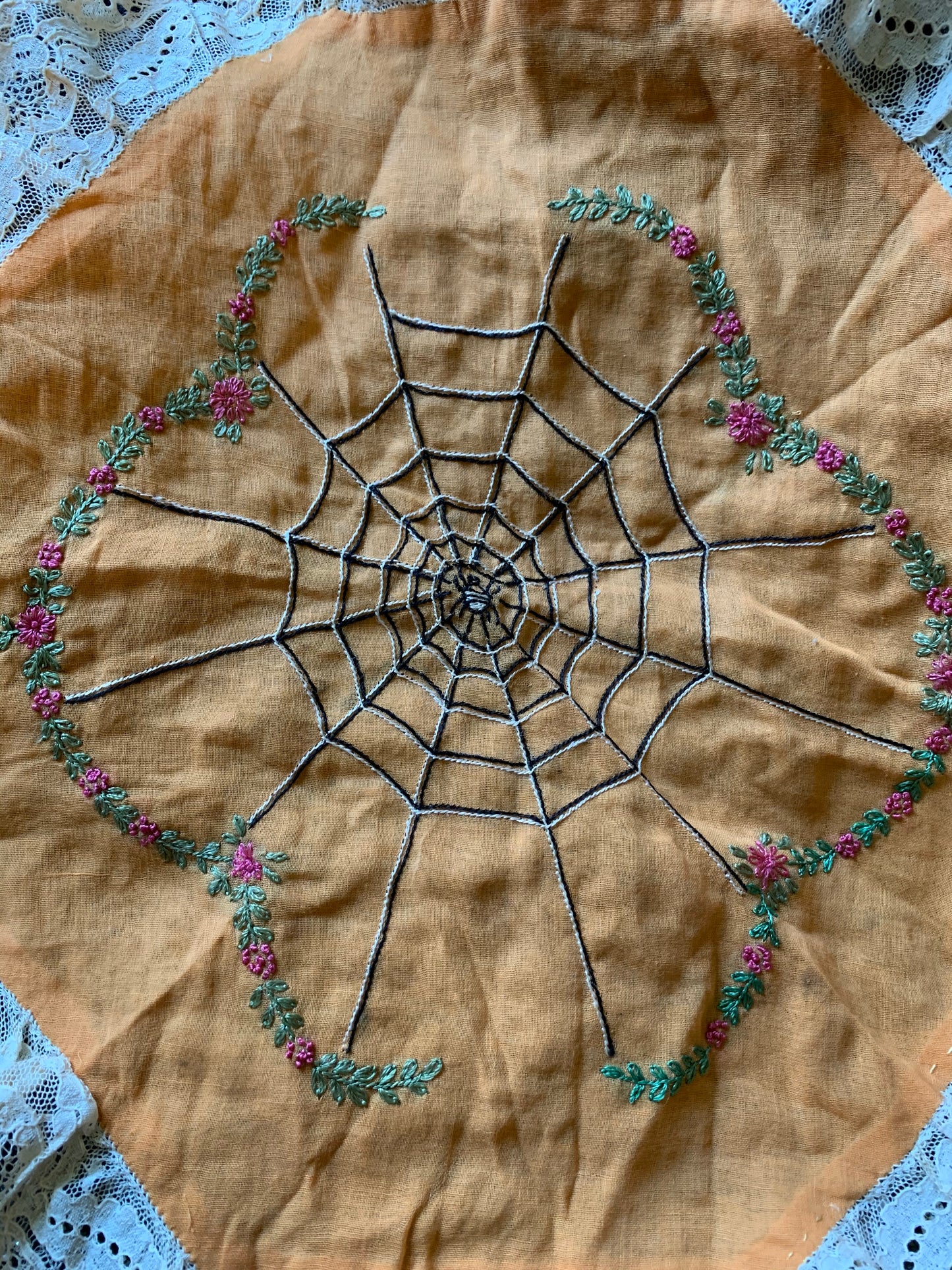 Vintage spider web pillowcase old flapper boudoir cushion cover