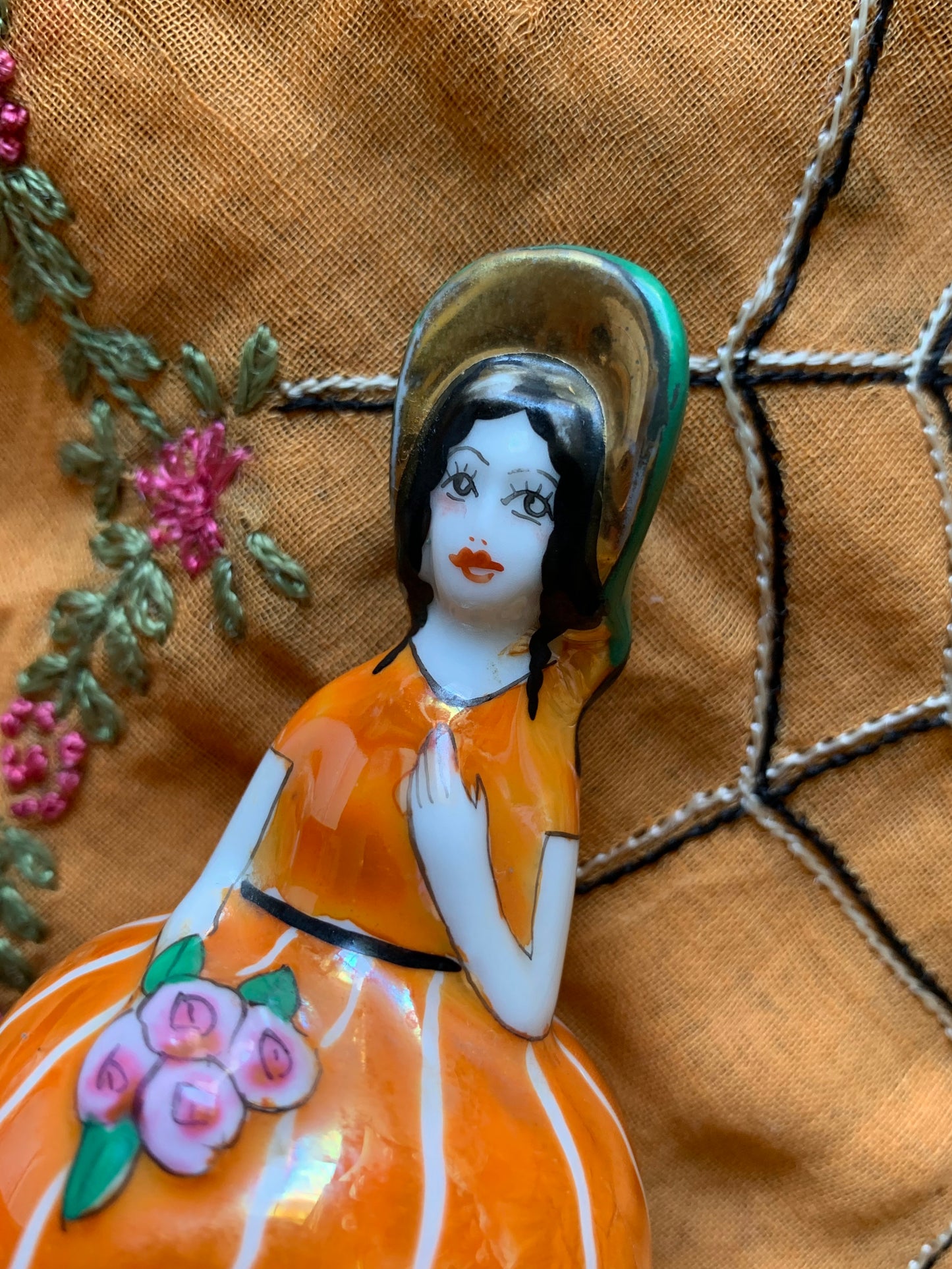 Vintage Noritake girl shaker Japan lusterware porcelain figurine