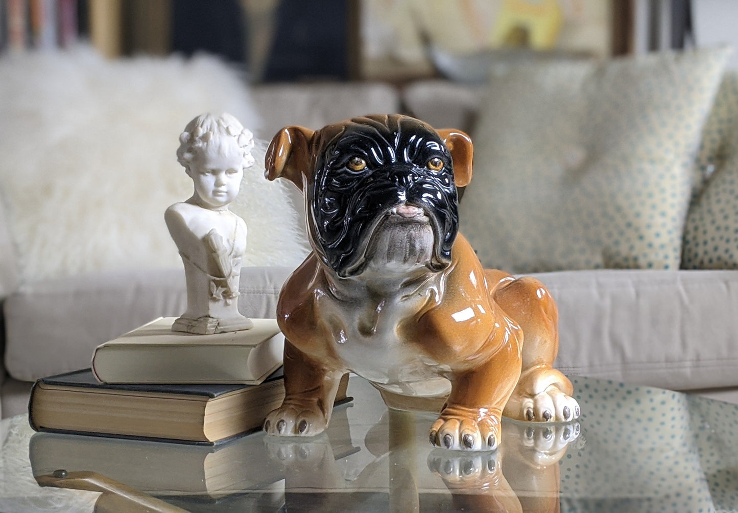 Vintage ceramic bulldog statue