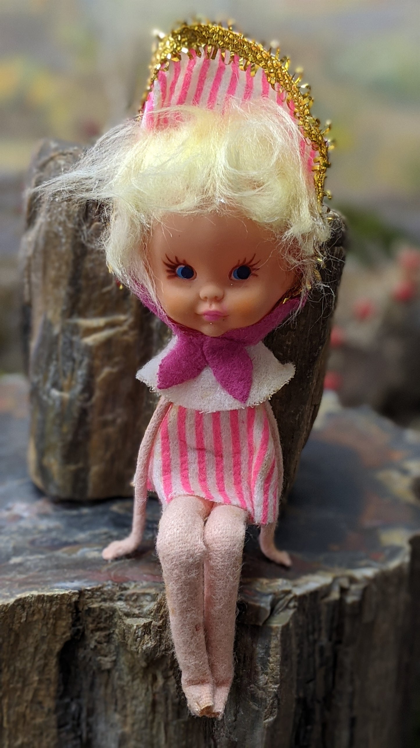 Vintage mini pink striped elf girl