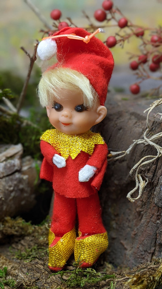 Vintage red pixie elf ornament