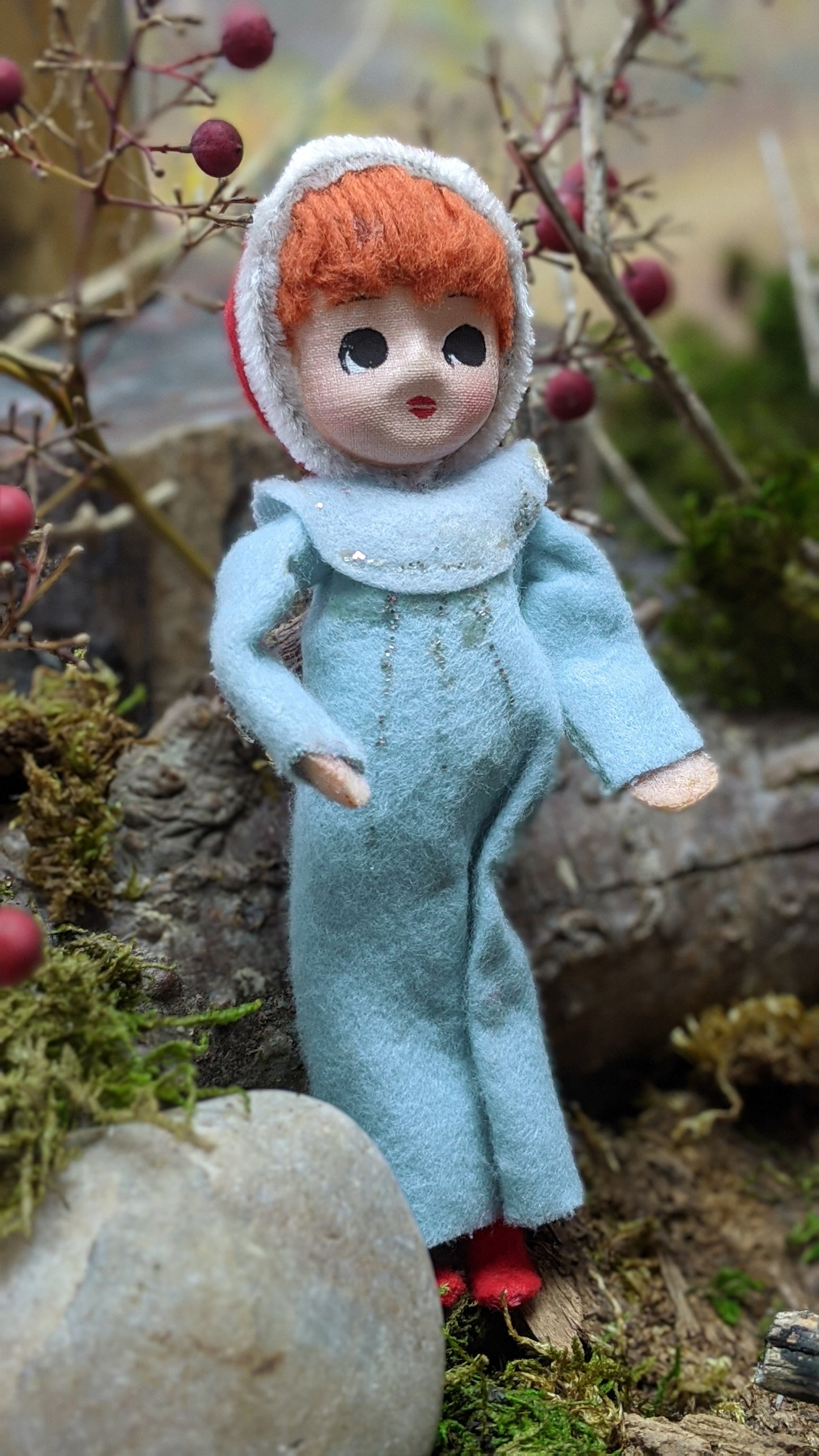 Vintage Christmas pose doll girl pixie