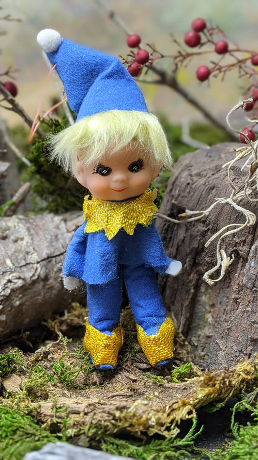 Vintage blue pixie elf ornament