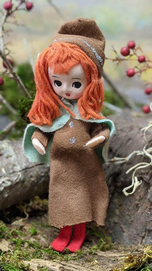 Vintage red hair Christmas girl pixie doll